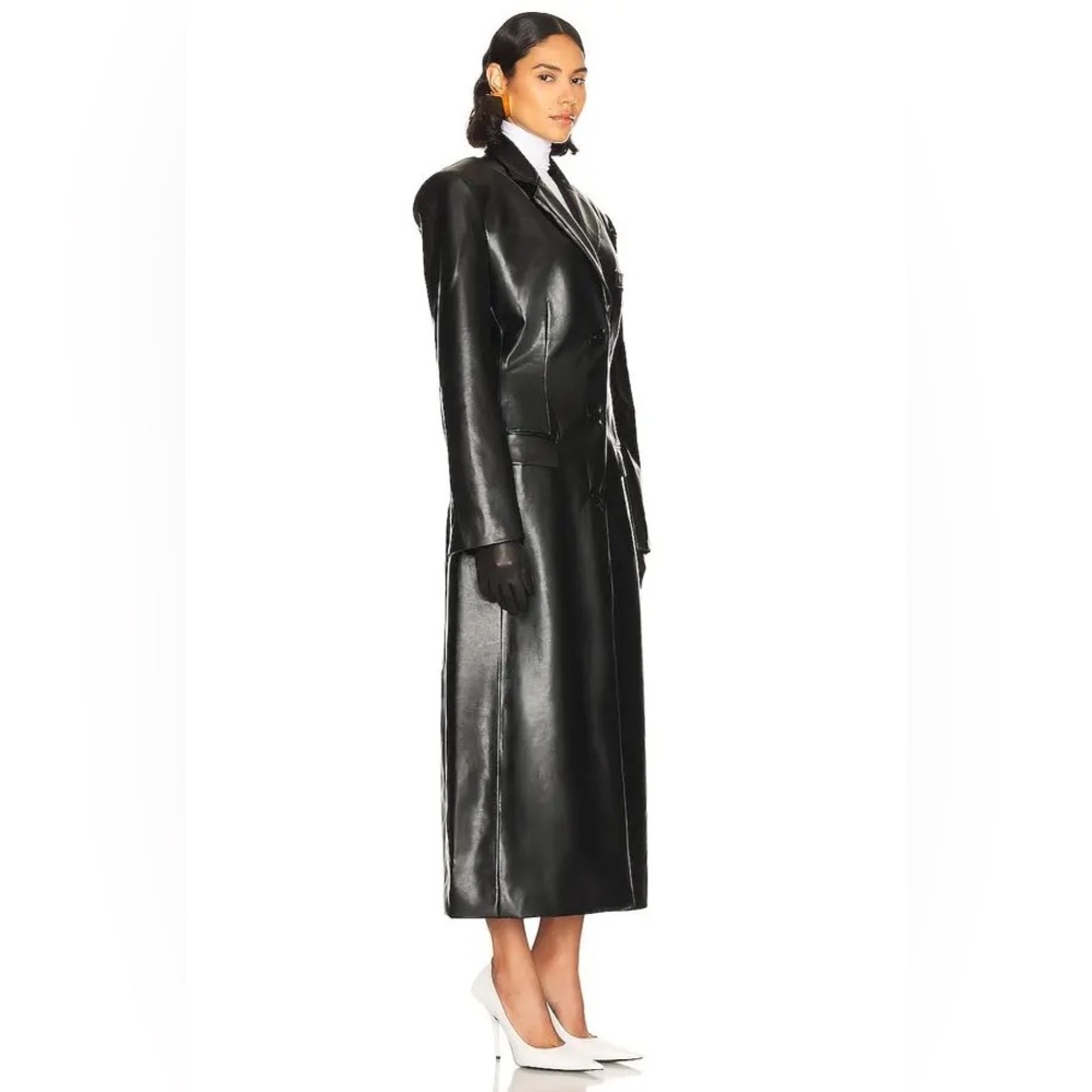 Helsa Black Leather Trench Coat - Picture 4 of 10